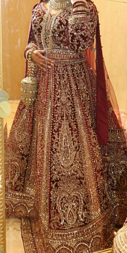 Women red bridal lengha - women's,