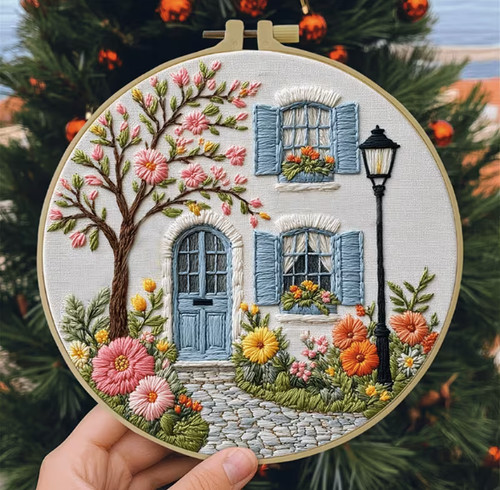 Cottage embroidery diy art - cottage,